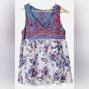 Floral Embroidered Women's Blouse - Blue and Pink